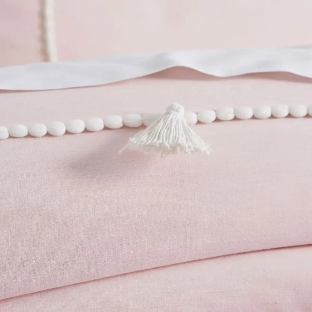 NWT Chambray Cotton Tassel Duvet Cover Blush Twin